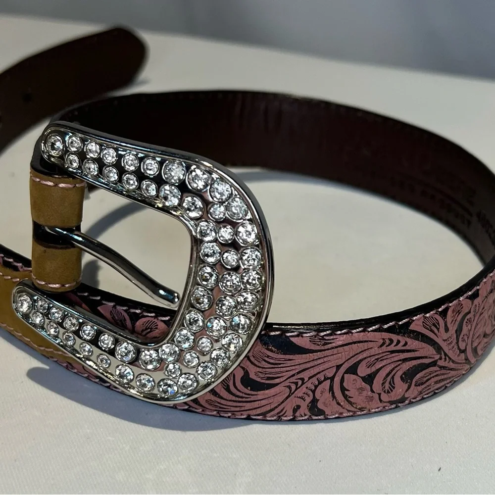 John Deere Brown and Pink Patterned Girl’s Belt with Rhinestone Buckle